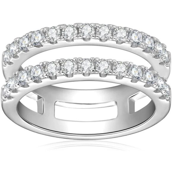Moissanite Diamond Wedding Ring Enhancer GRA Double Row Band Brilliant Size 8 - Picture 5 of 12